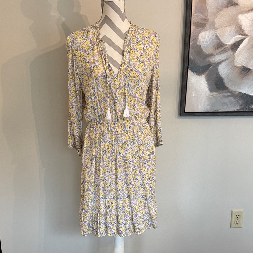 NEW LOFT Yellow and White Floral Long Sleeve Dress